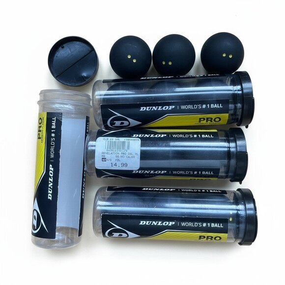 Dunlop Pro Double Dot Squash Balls WSF PSA Official Yellow Ball Set of 12 Used - Picture 1 of 2